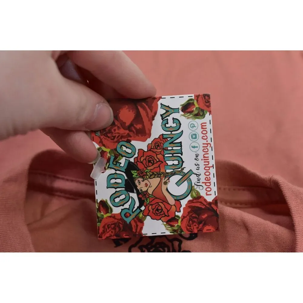 Rodeo Quincy Giddy Up Tee Western Cowboy Graphic T-Shirt SS Pink Womens Medium - Picture 6 of 9